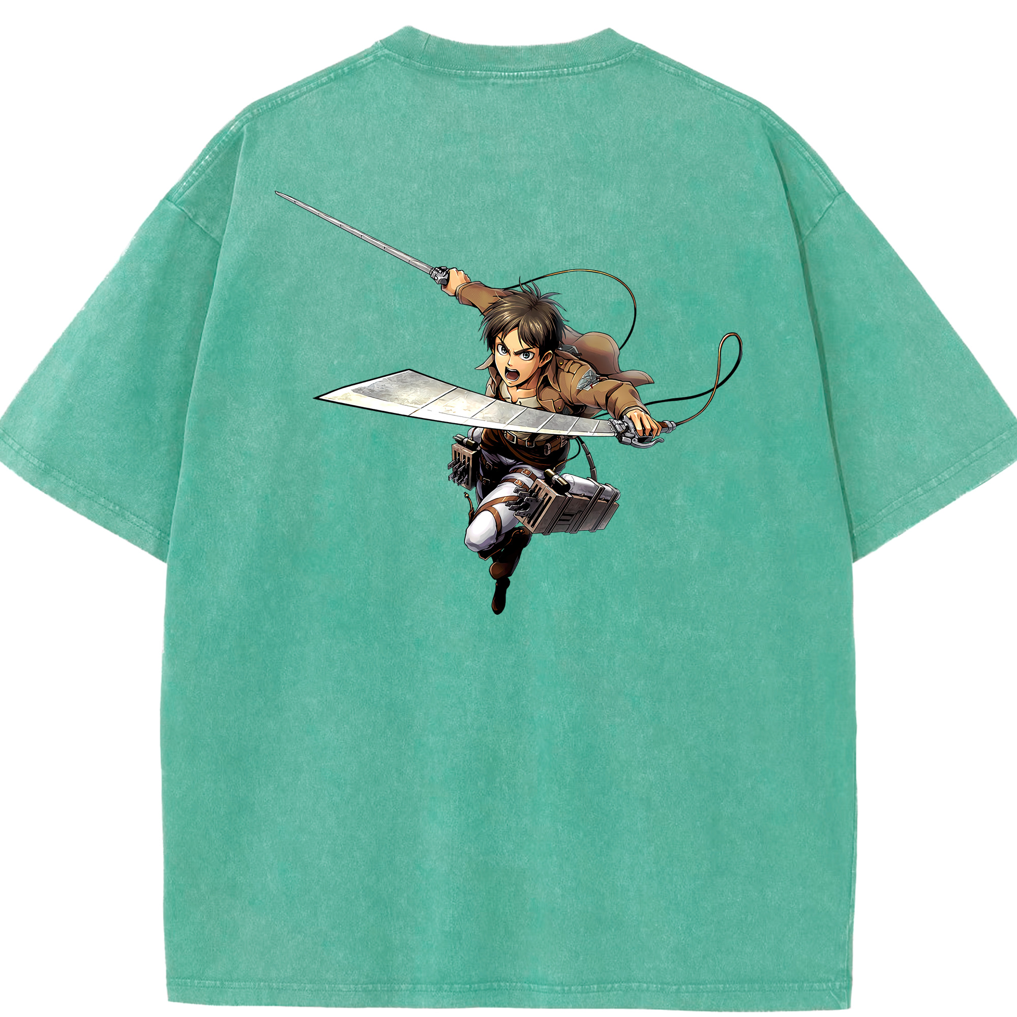 （画像用） 進撃の巨人 エレン･イェーガー Attack on Titan Eren Jäger 綿100% ヴィンテージ風 半袖Tシャツ（背面プリント）